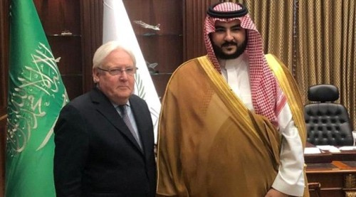 غريفيث يلتقي بالامير خالد بن سلمان لمناقشة اتفاق #الحديدة والاشادة باتفاق الرياض حول الجنوب