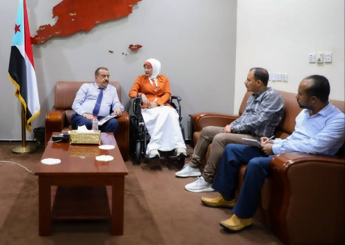 اللواء بن بريك يلتقي رئيسة الشبكة الوطنية لمناصرة حقوق ذوي الهمم ومنسق شؤون المنظمات بالضالع