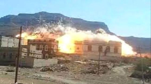 تقرير حقوقي جديد يتناول بالتفصيل جريمة عصابة الحوثي في تفجير المنازل في اليمن