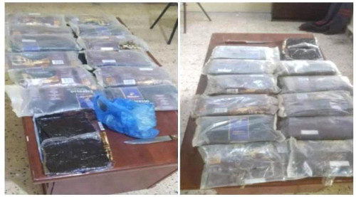 الأجهزة الأمنية بالمهرة تضبط مروج بحوزته كمية من الحشيش المخدر بقشن