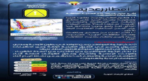 مركز التنبؤات الجوية يحذر من أمطار رعدية غزيرة مصحوبة برياح وتساقط حبات البرد